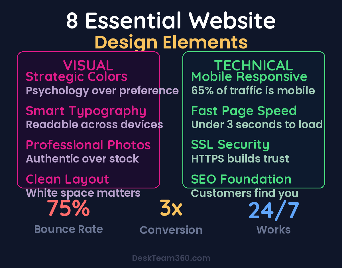 8 Essential Website Design Elements - Visual vs Technical comparison